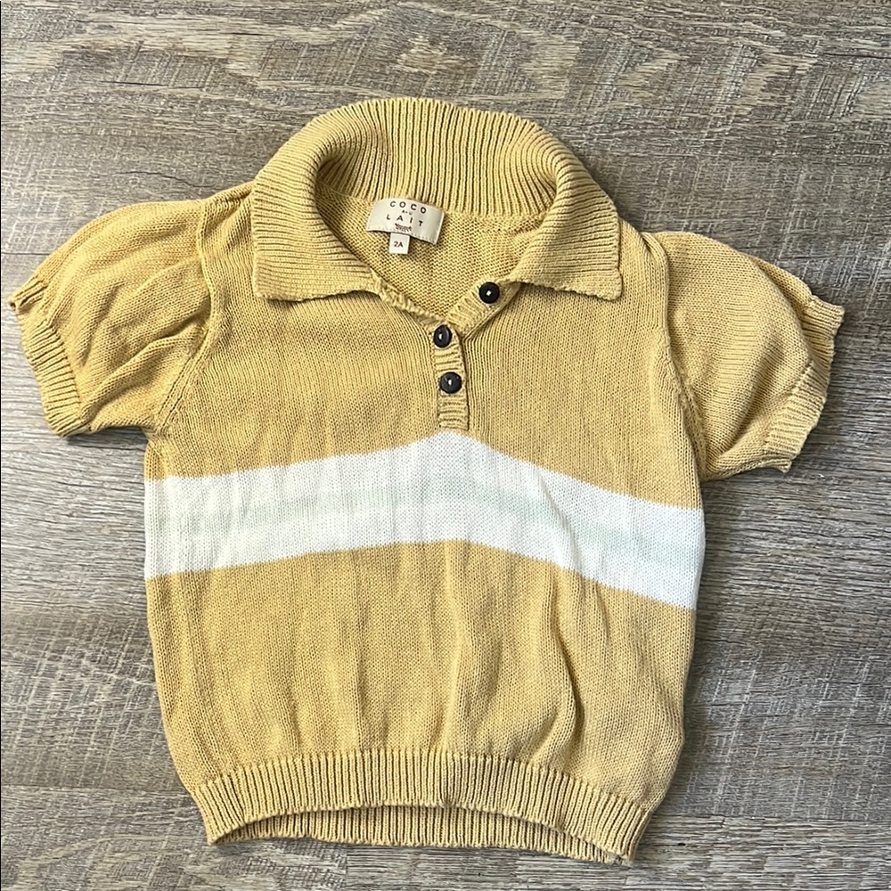 Coco Au Lait Striped Short Cuff Sleeve Knit Yellow Polo Shirt Size 2A